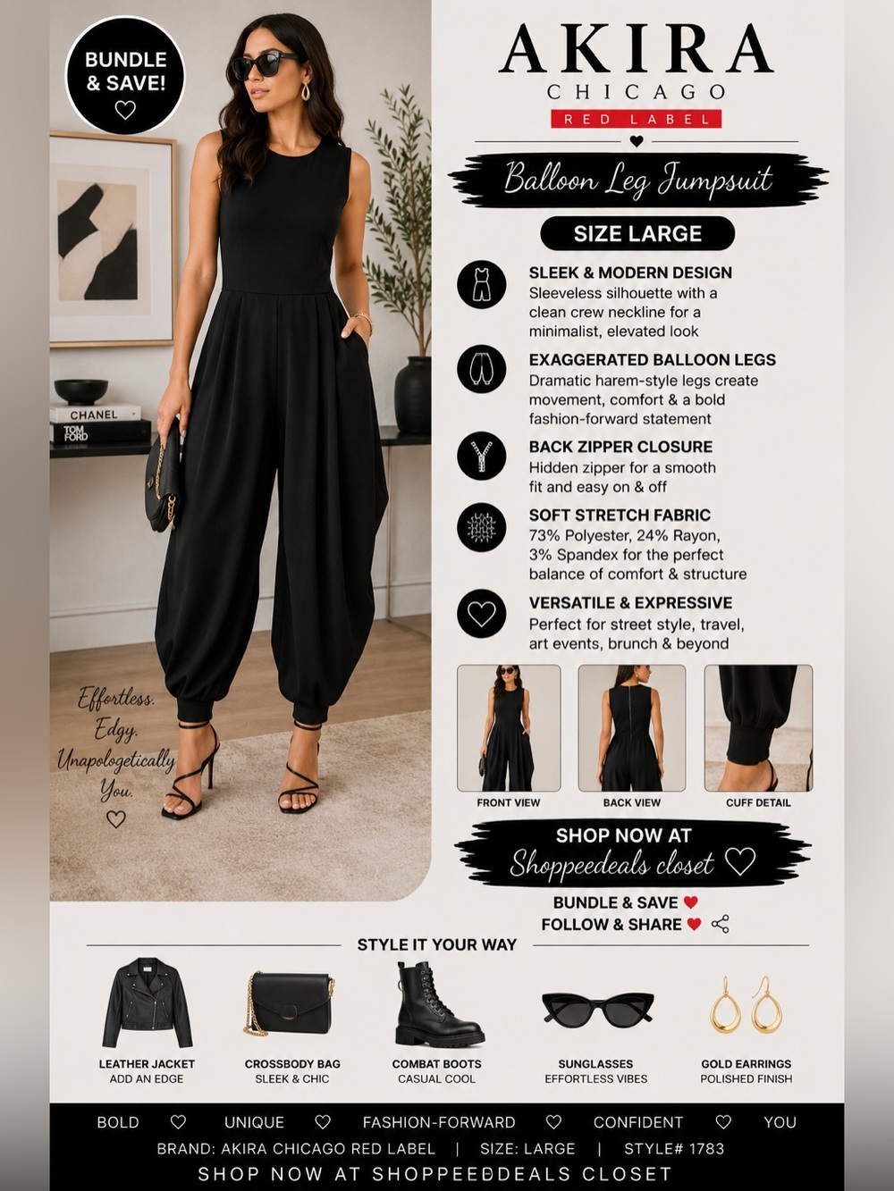 AKIRA Chicago Red Label Black Balloon Leg Sleeveless Jumpsuit | Size L